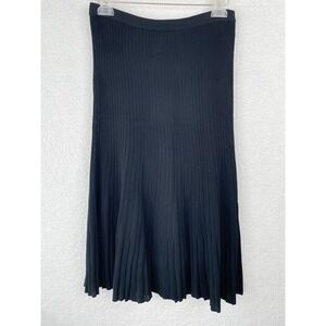 Ming Wang Black Ribbed Knit Flare Hem Midi Skirt Womens Size Small Business